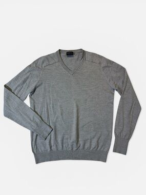 Galvin Green mens L Large gray solid 100% merino wool v-neck sweater EUC